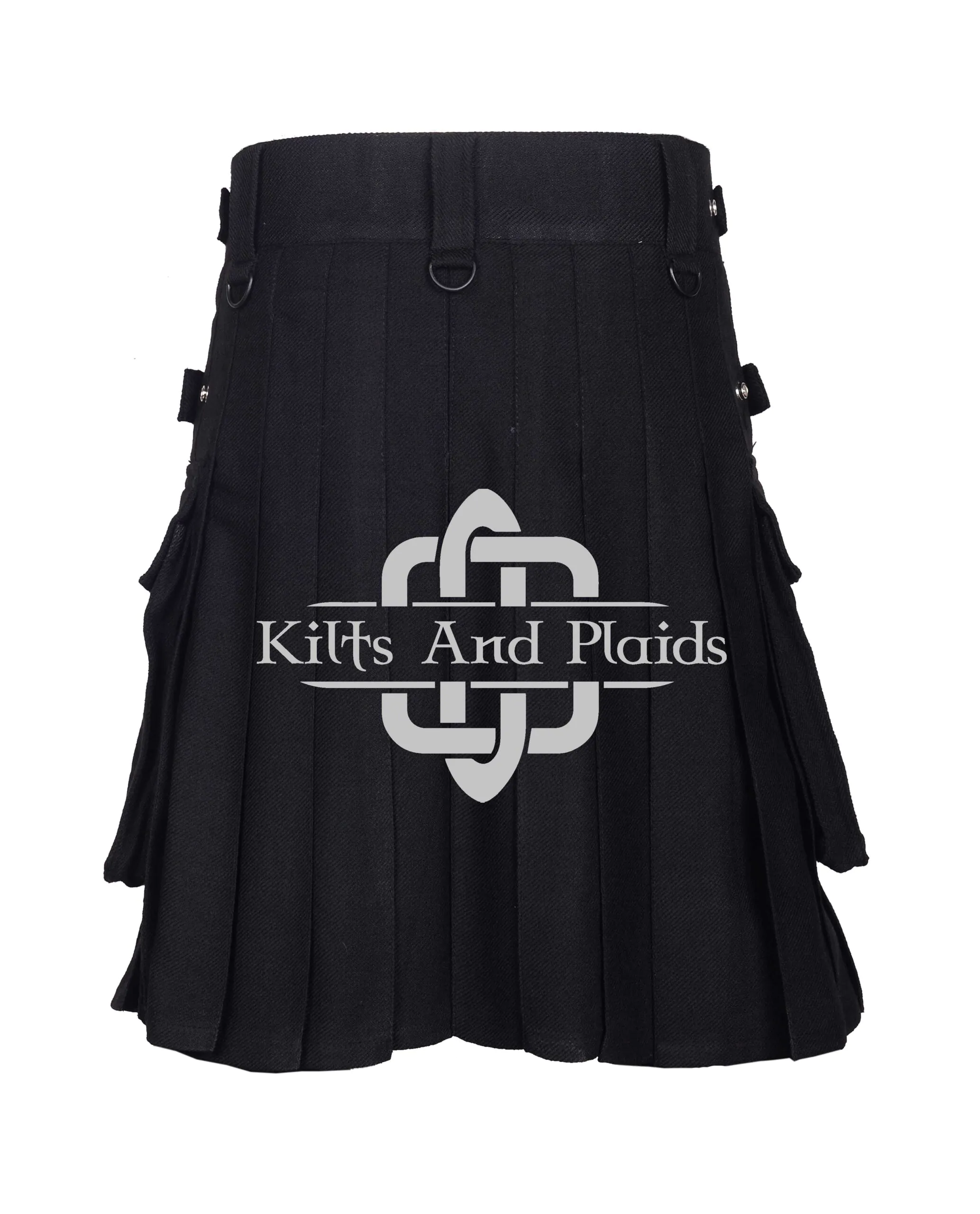 Solid Black Cotton Utility kilt