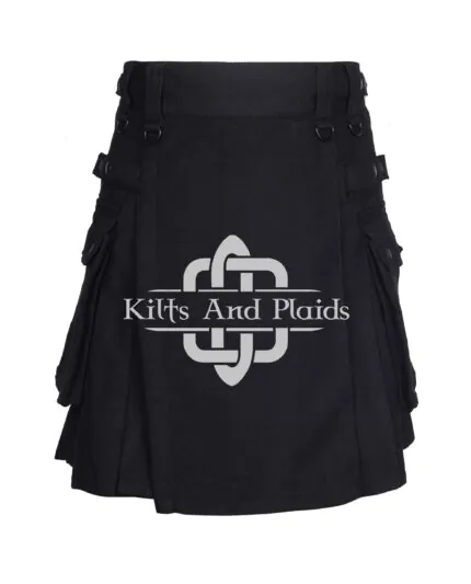 Solid Black Cotton Utility kilt