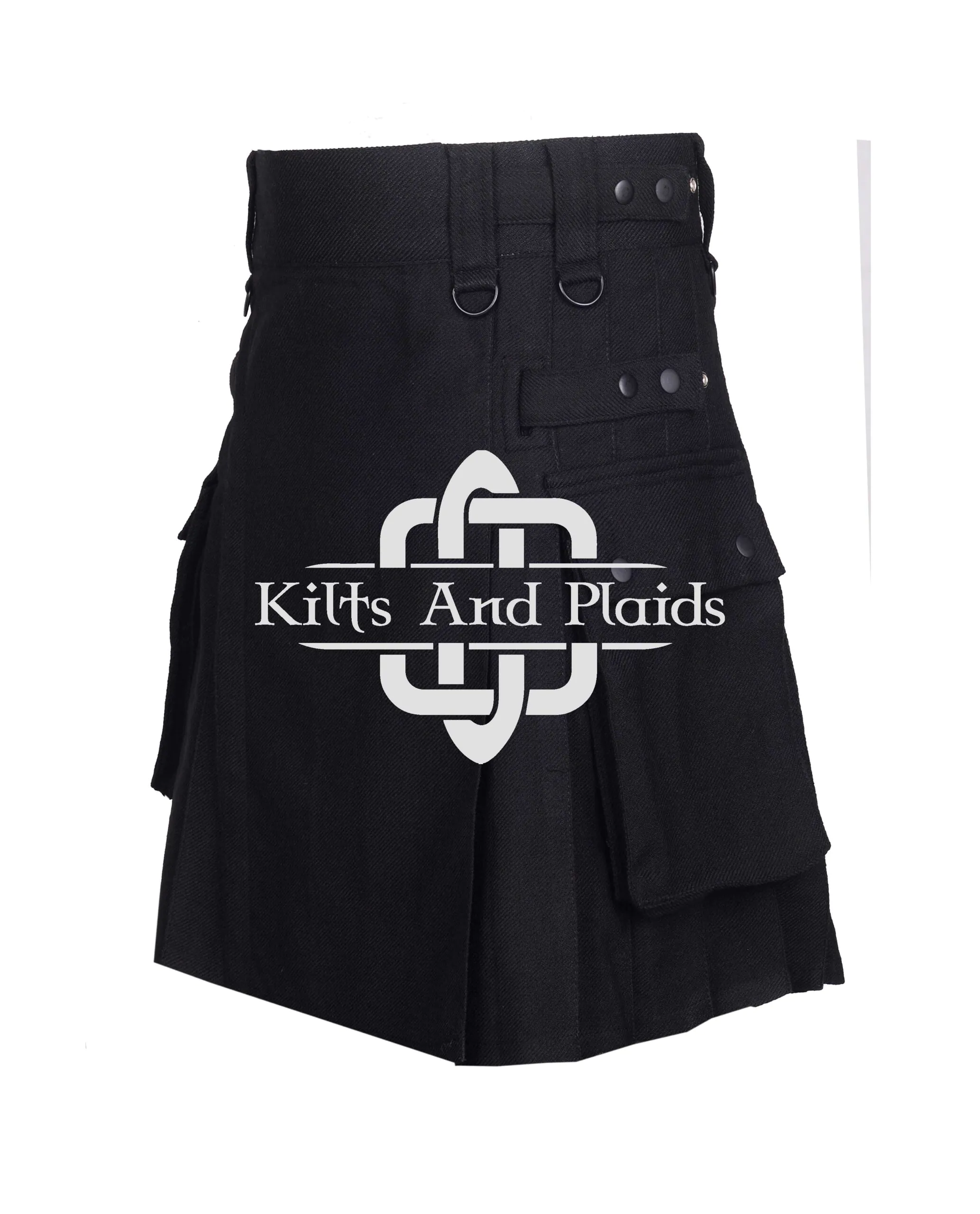 Solid Black Cotton Utility kilt