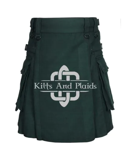 Solid Green Cotton Utility Kilt