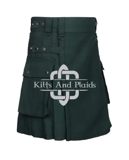 Solid Green Cotton Utility Kilt