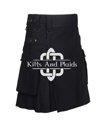 Solid Black Tartan Utility Kilt