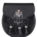 Black Leather Bovine Fur Cross Tassels Semi Dress Sporran