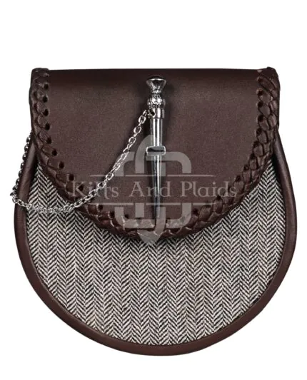 Brown Leather and Gray Tweed Sporran
