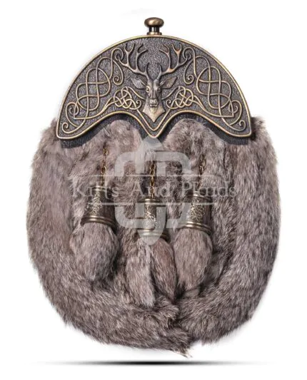 Brass Stag Head Brown Rabbit Fur Sporran