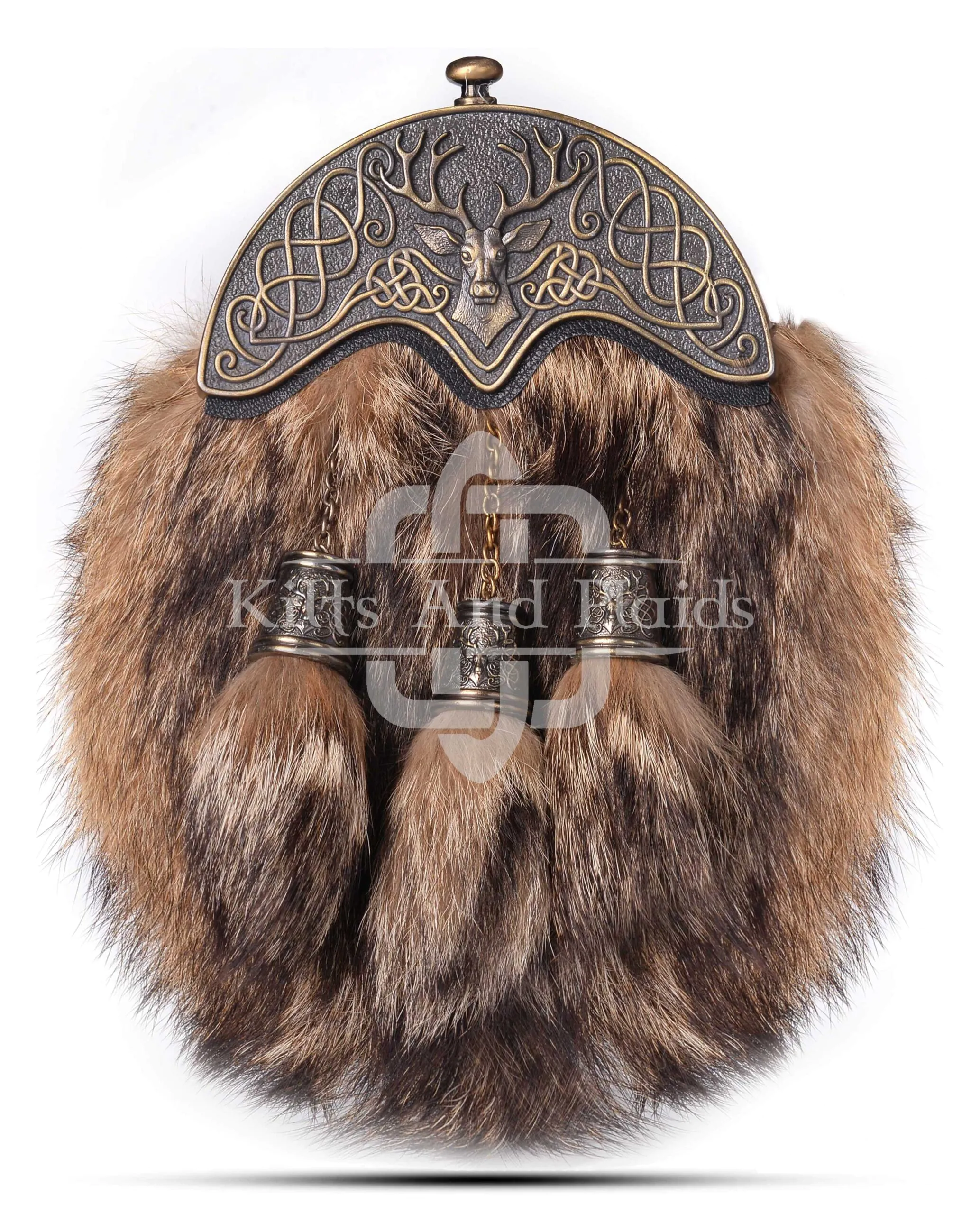 Brass Stag Head Coyote Fur Sporran Brass Stag Head Coyote Fur Sporran