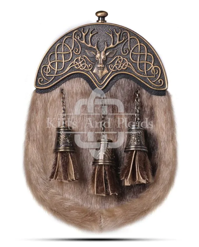 Brass Stag Head Seal Fur Sporran