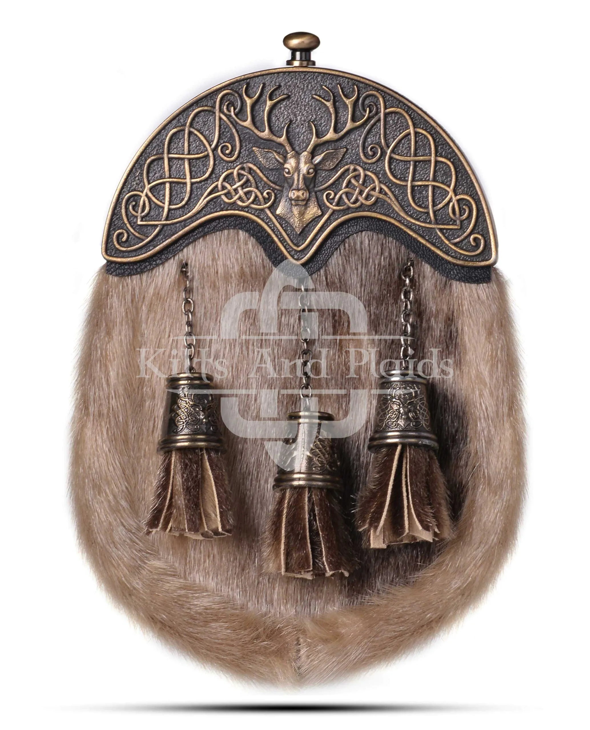 Brass Stag Head Seal Fur Sporran