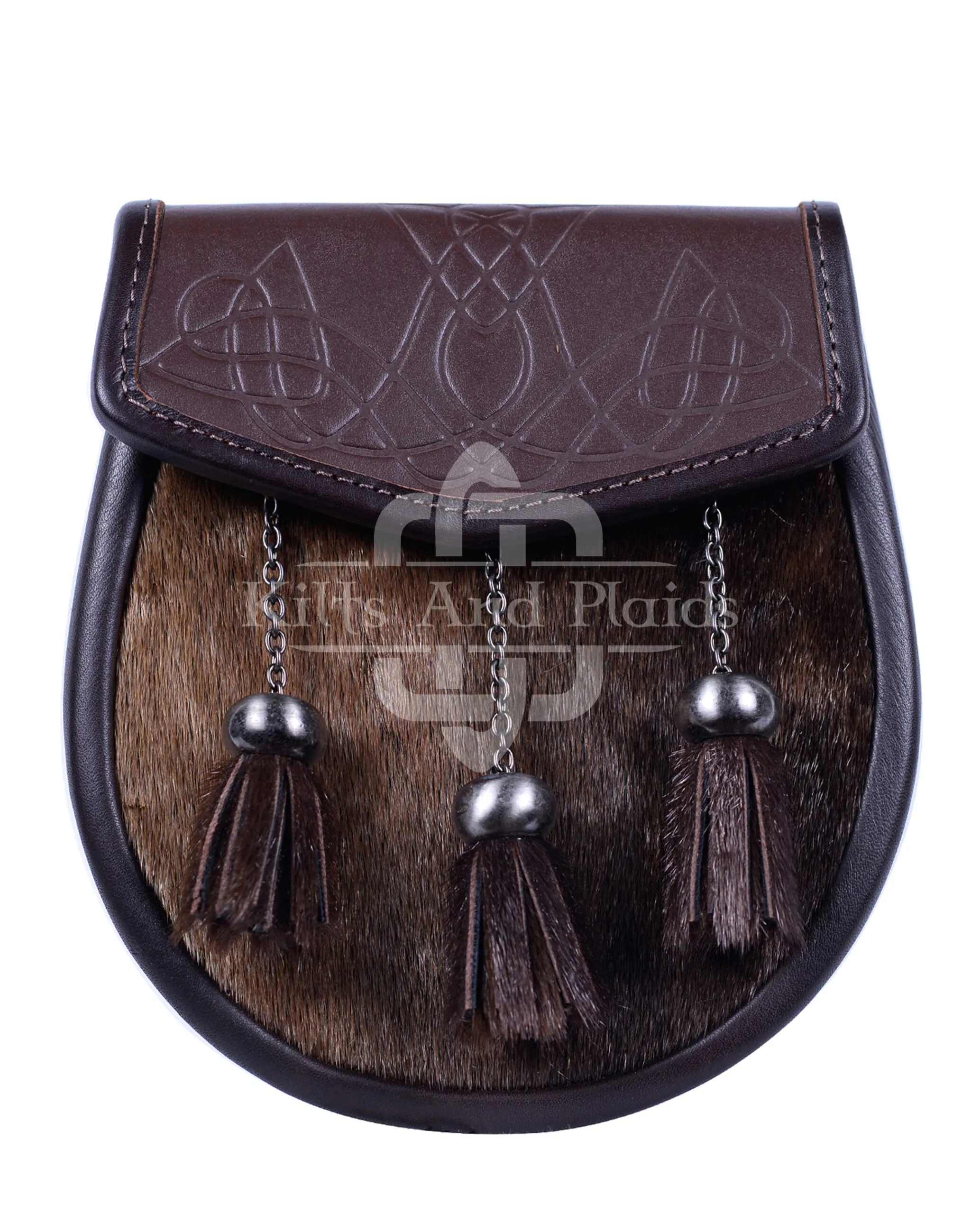 Brown Leather Special Embossed Seal Fur Sporran