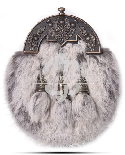Brass Thistle Semi White Fur Sporran