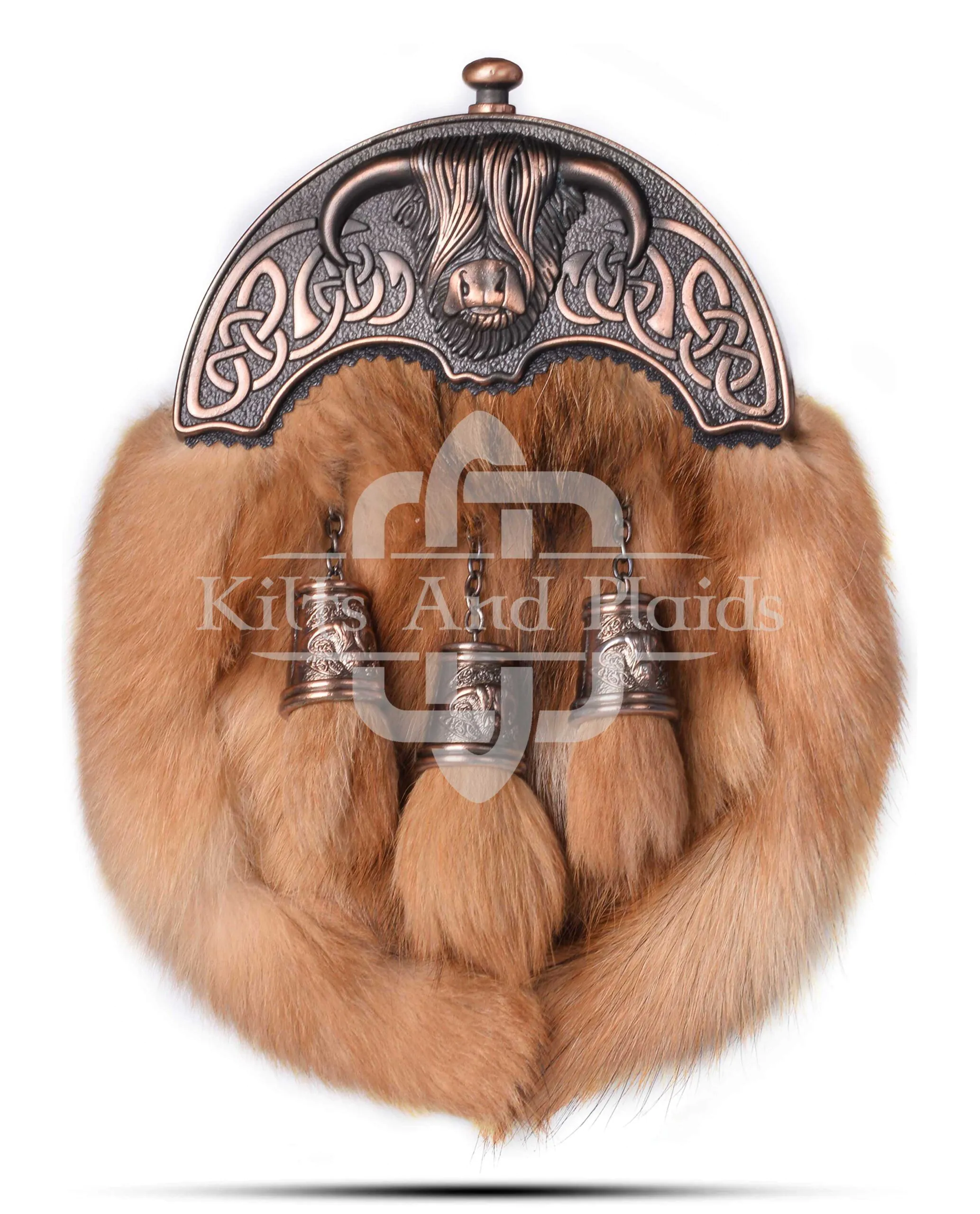 Bronze Highland Cow Red Fox Fur Sporran Bronze Highland Cow Red Fox Fur Sporran