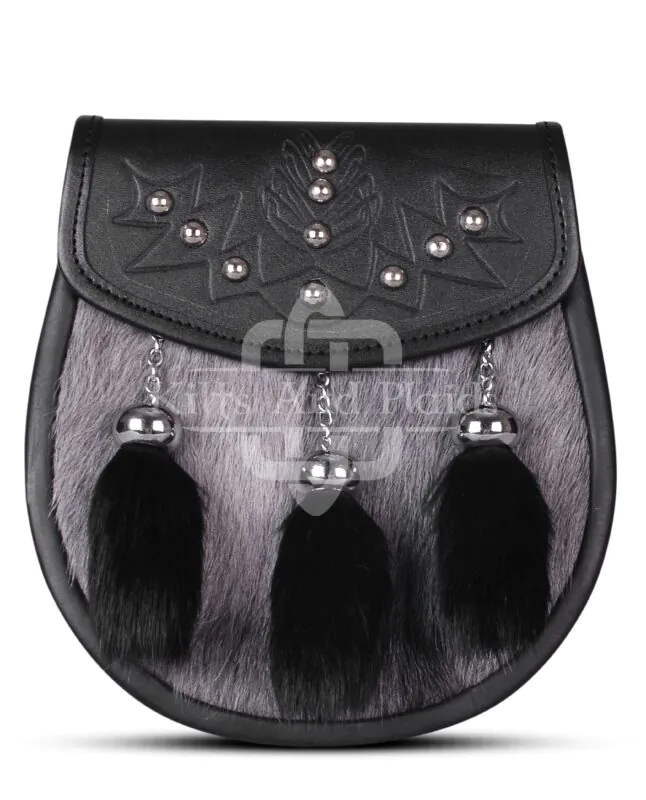 Gray Black Rabbit Fur Semi Dress Sporran