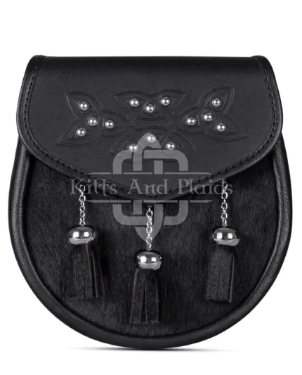Celtic Knot Embossed Black Bovine Fur Semi Dress Sporran