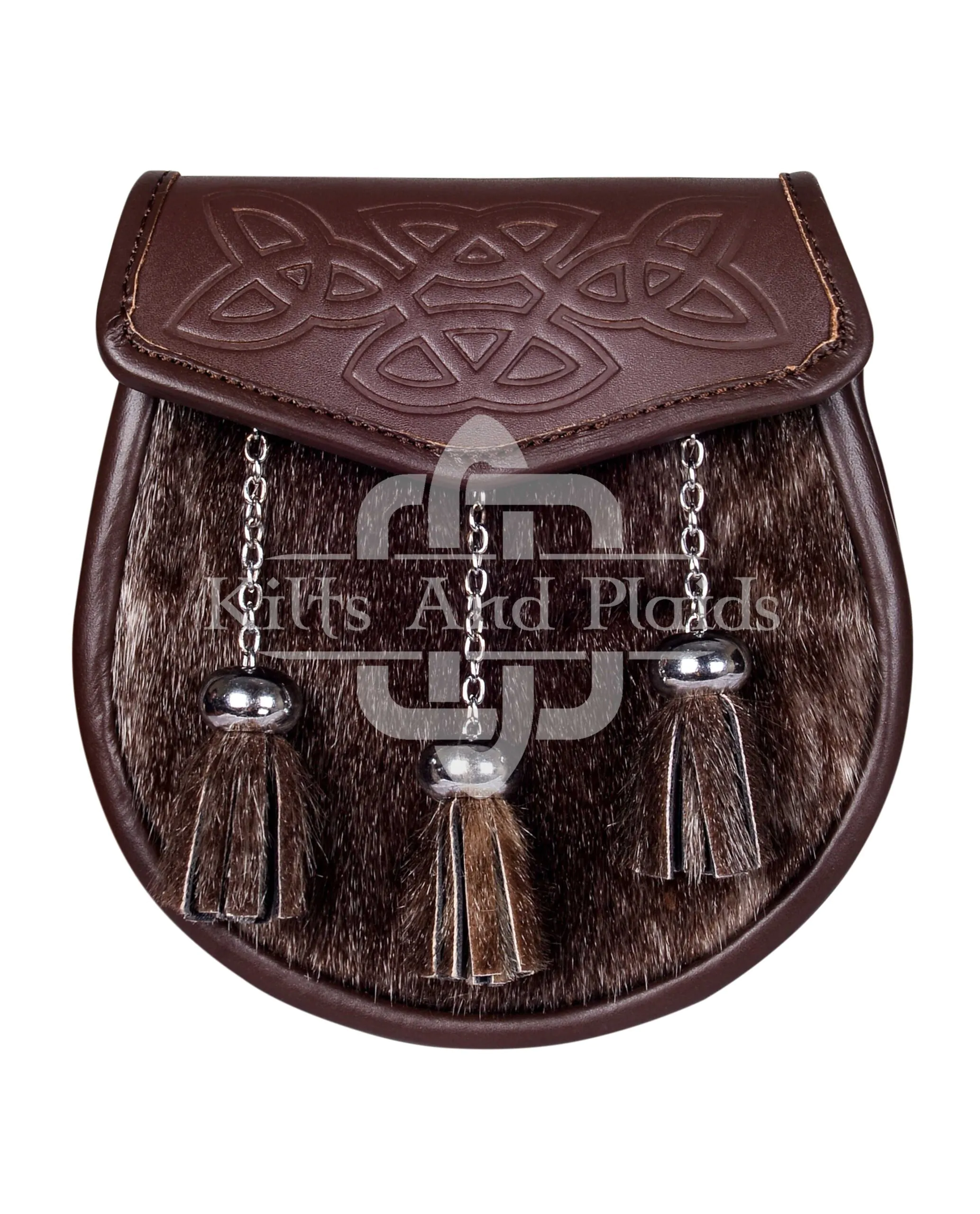 Embossed Brown Leather Seal Fur Semi Dress Sporran
