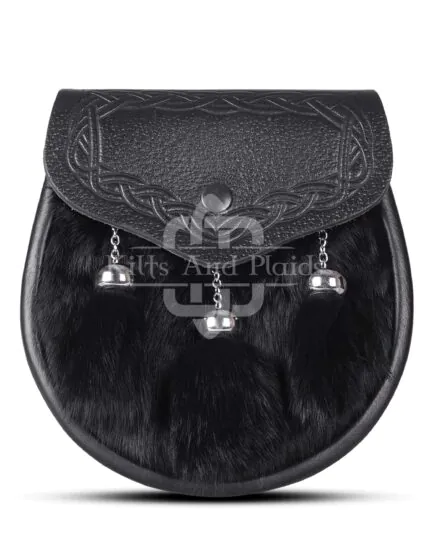 Black Leather Black Rabbit Fur Semi Dress Sporran