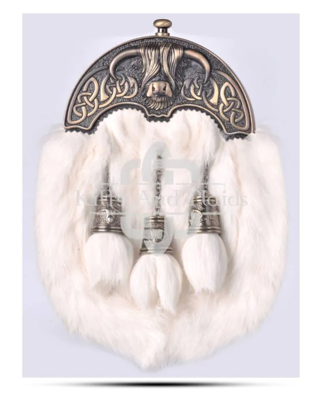 Brass Highland Cow White Rabbit Sporran