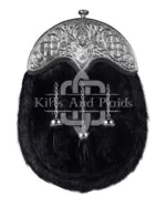 Silver Stag Head Black Seal Fur Full Dress Sporran