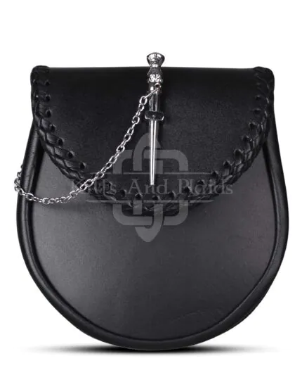 Black Leather Pin Lock Plain Day Sporran