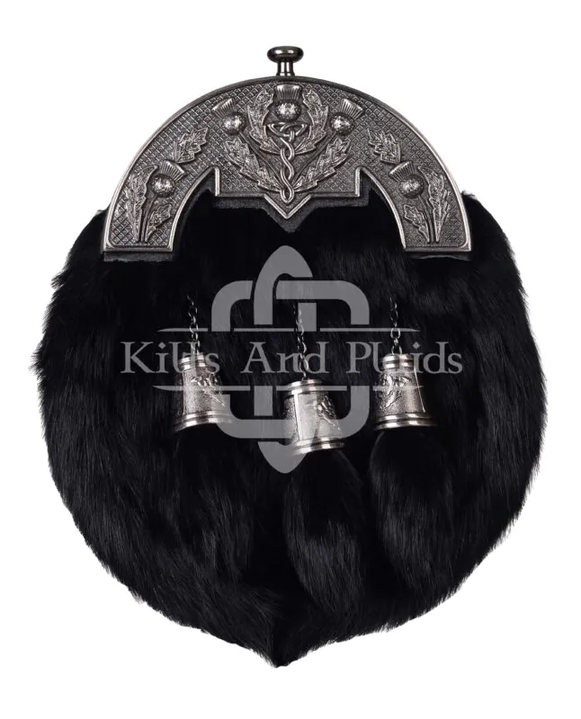 Nickle Brushed Thistle Black Rabbit Fur Full Dress Sporran