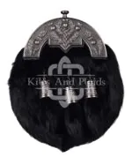 Nickle Brushed Thistle Black Rabbit Fur Full Dress Sporran