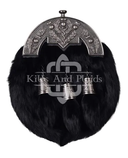 Nickle Brushed Thistle Black Rabbit Fur Full Dress Sporran
