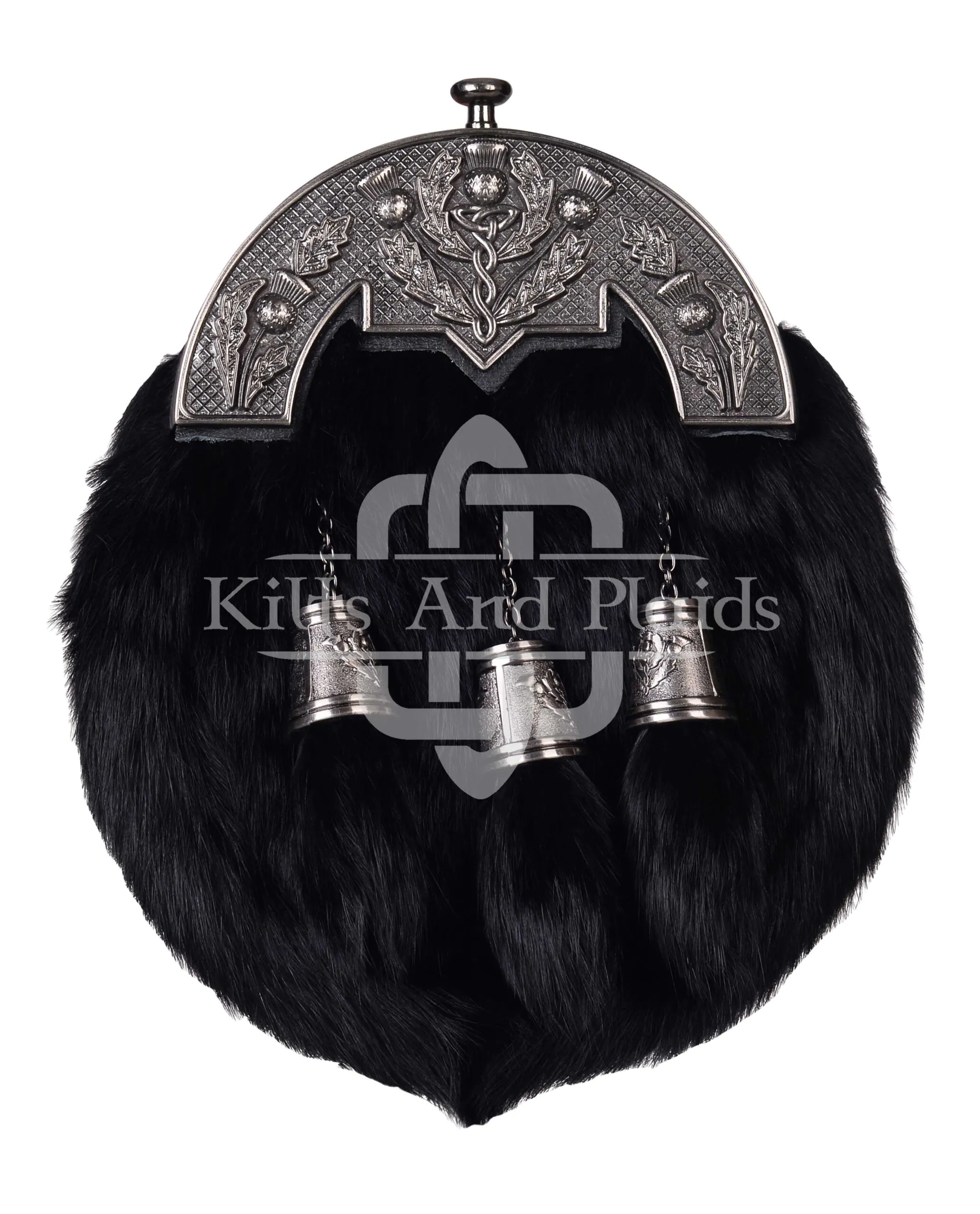 Nickle Brushed Thistle Black Rabbit Fur Full Dress Sporran
