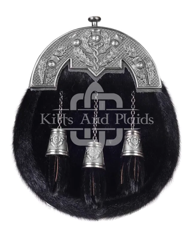 Nickel Brushed Thistle Black Seal Fur Sporran