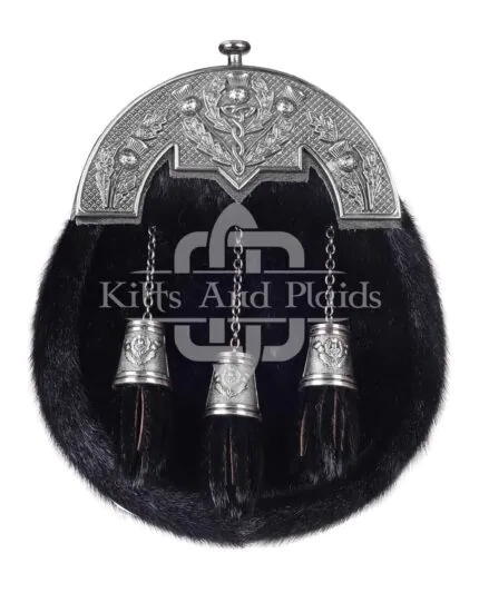 Nickel Brushed Thistle Black Seal Fur Sporran