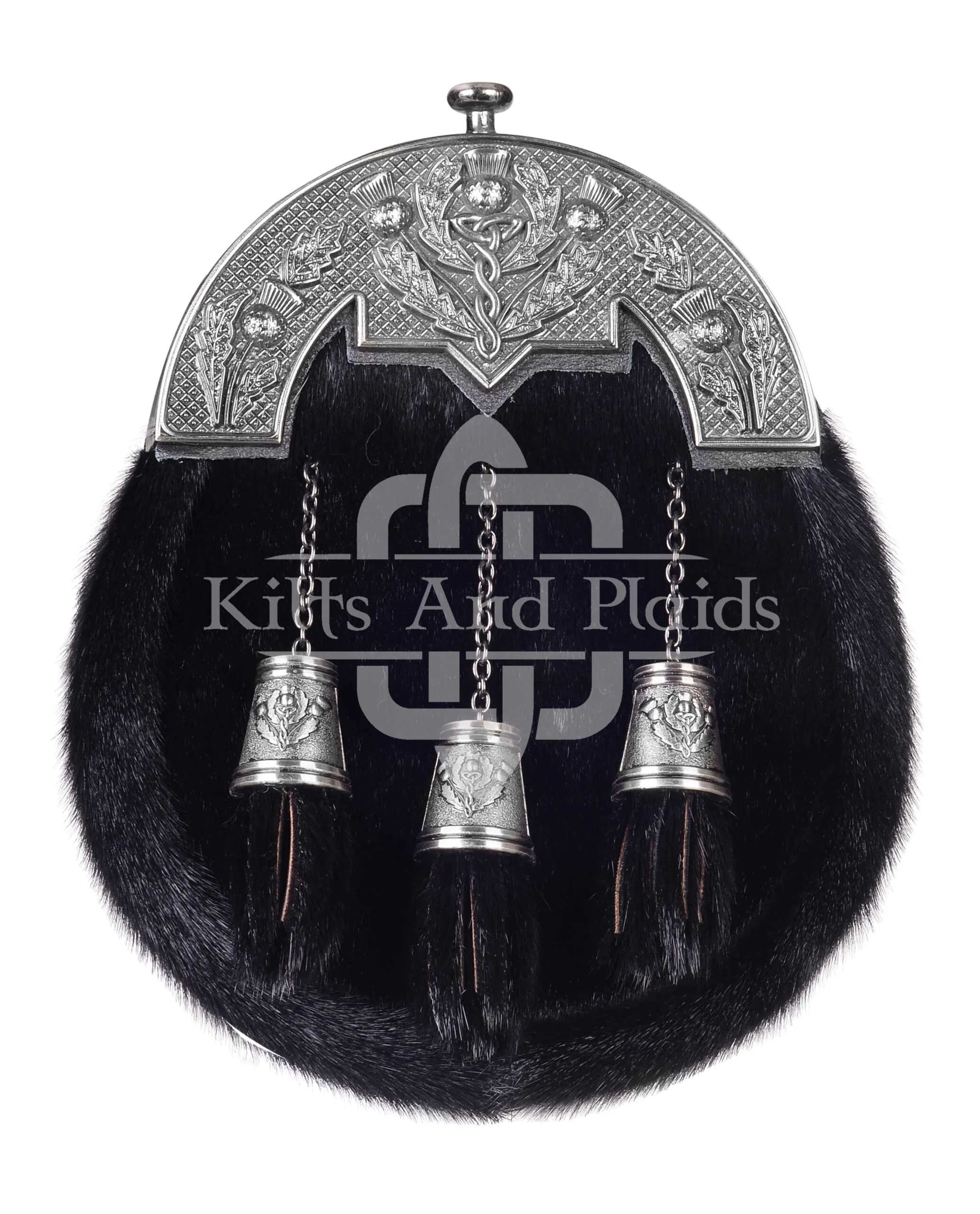 Nickel Brushed Thistle Black Seal Fur Sporran