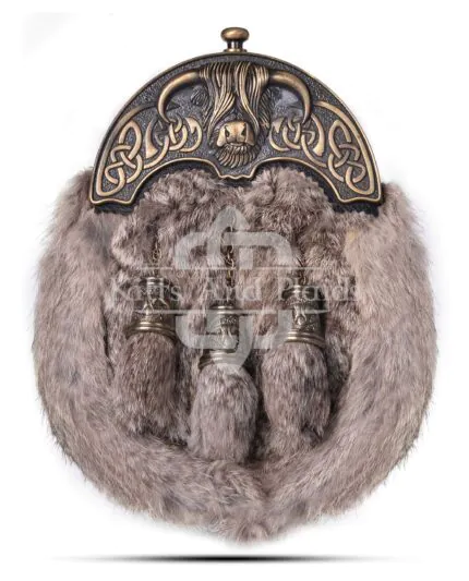 Brass Highland Cow Brown Rabbit Fur Sporran