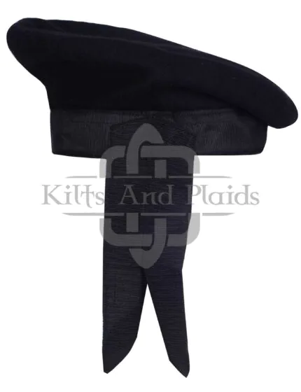 Black Wool Plain Balmoral Cap