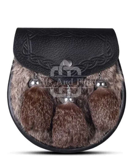 Black Leather Brown Rabbit Fur Semi Dress Sporran