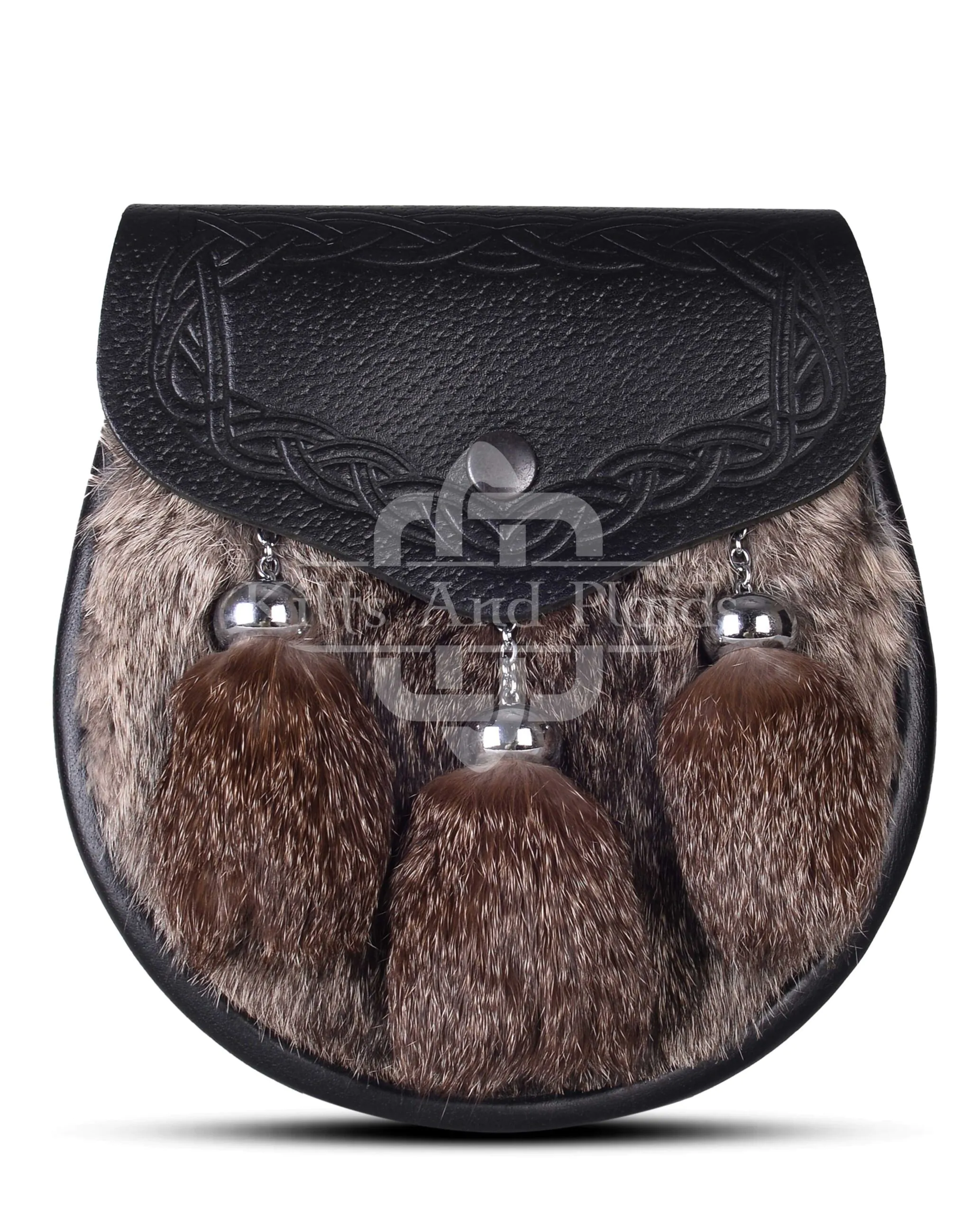 Black Leather Brown Rabbit Fur Semi Dress Sporran