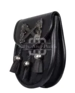 Cross Rampant Lion Emblem Black Leather Semi Dress Sporran - Image 2