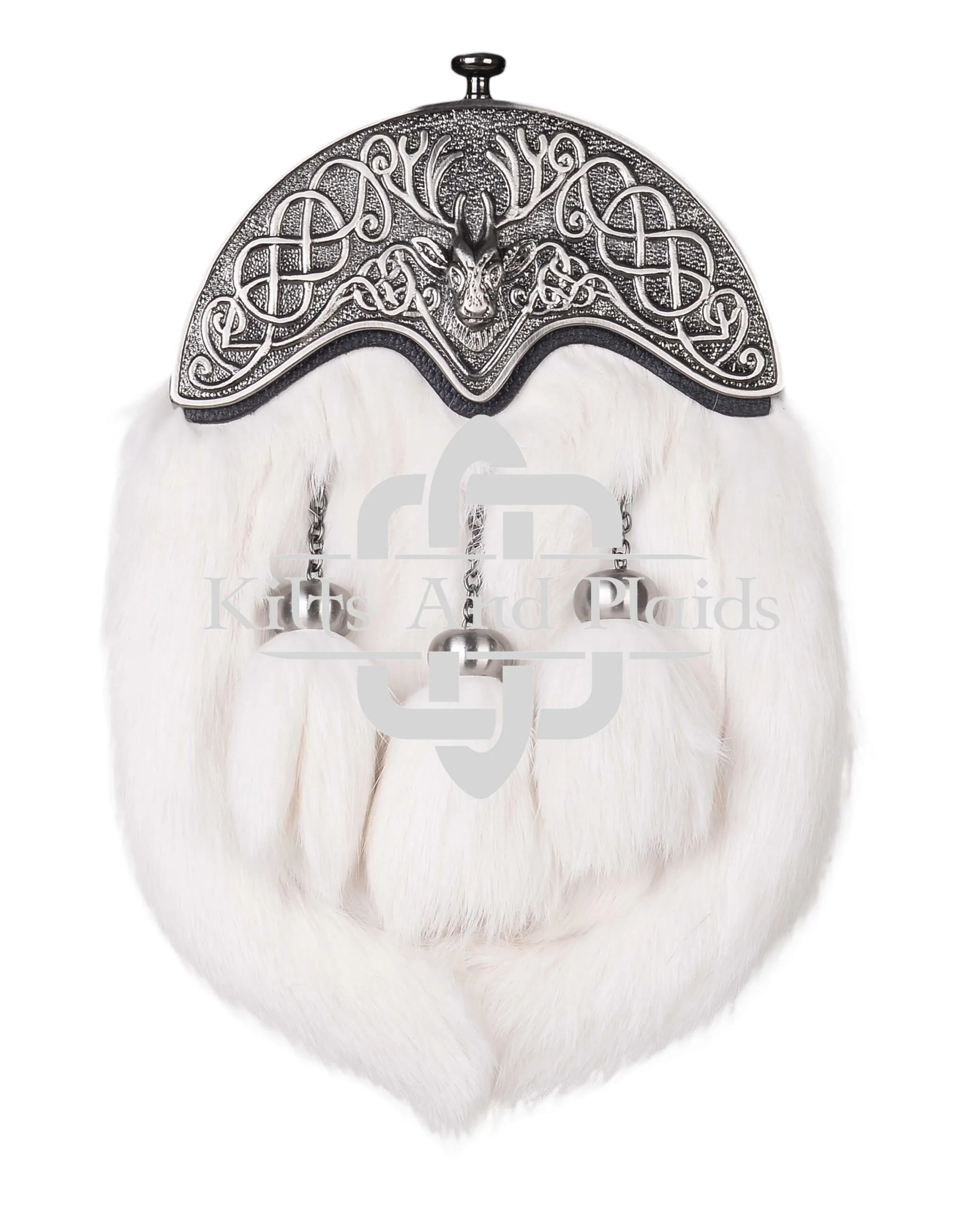 Nickle Brushed Stag Head White Rabbit Fur Full Dress Sporran