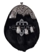 Nickle Brushed Thistle Black Rabbit Fur Full Dress Sporran