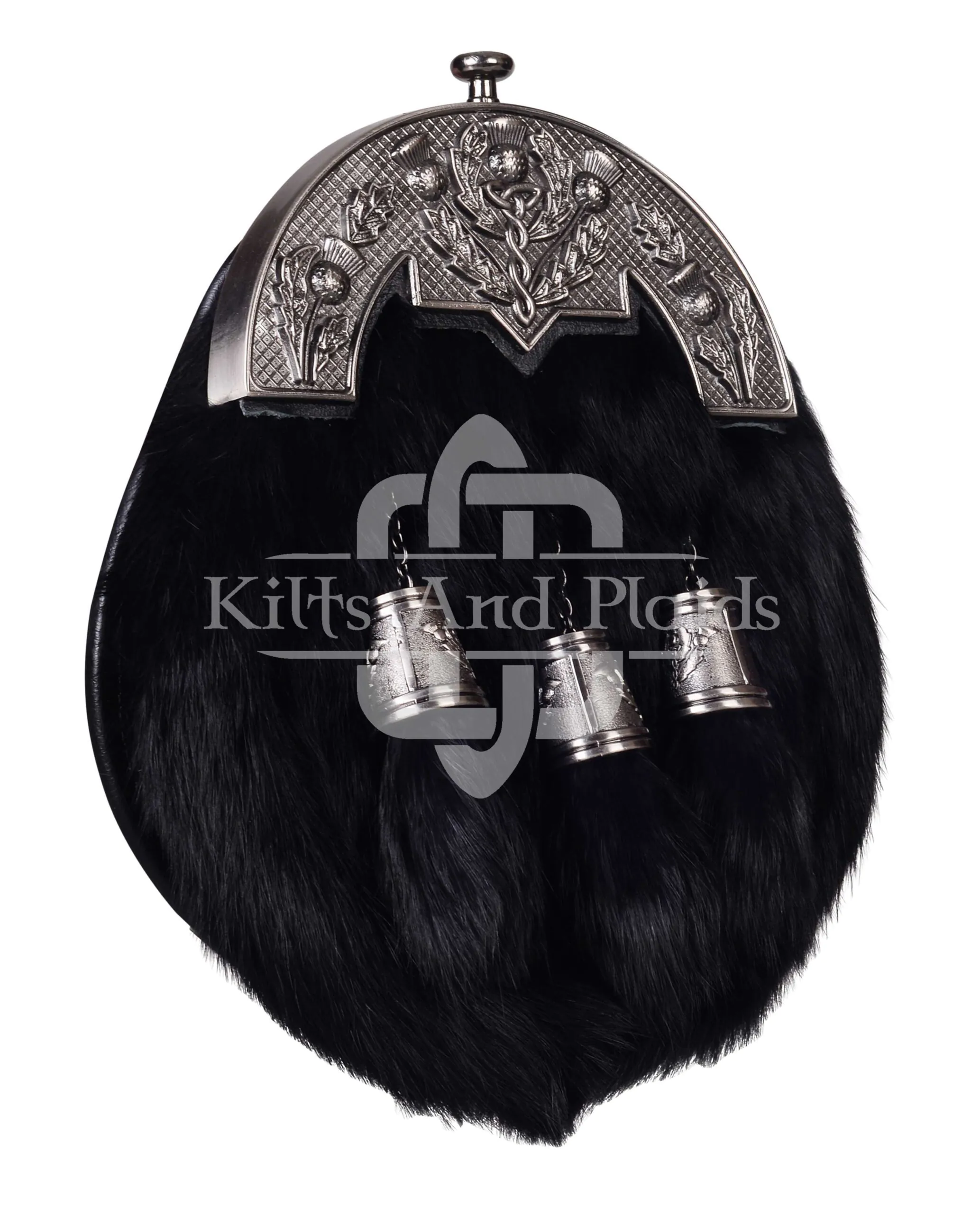Nickle Brushed Thistle Black Rabbit Fur Full Dress Sporran