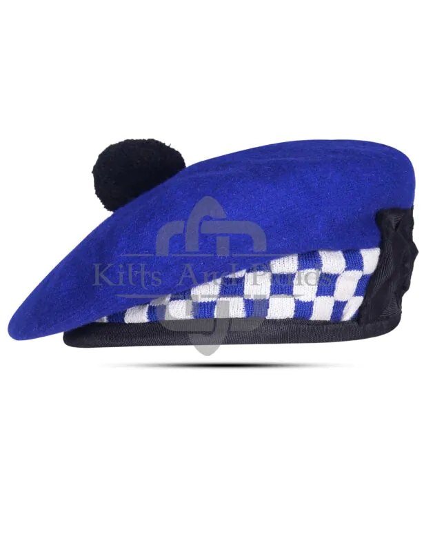 Royal Blue Wool Diced Balmoral Cap