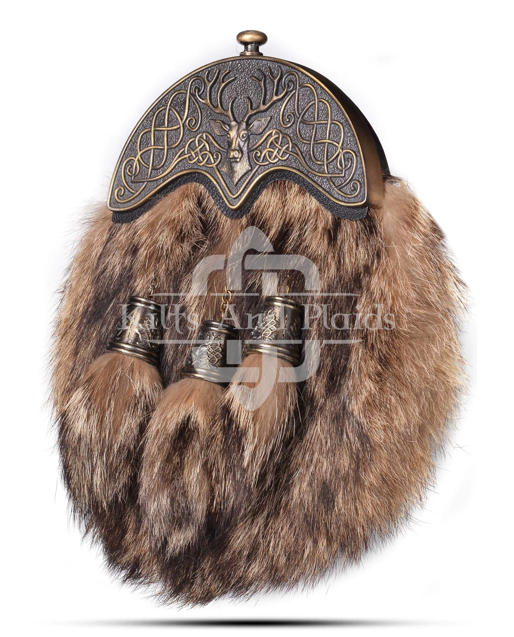 Brass Stag Head Coyote Fur Sporran - Image 3