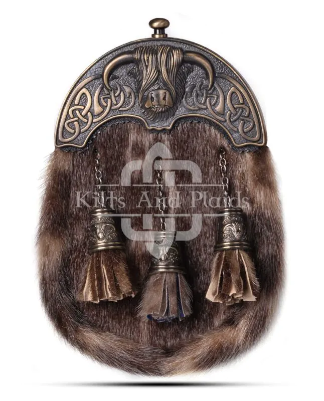 Brass Highland Cow Seal Fur Sporran