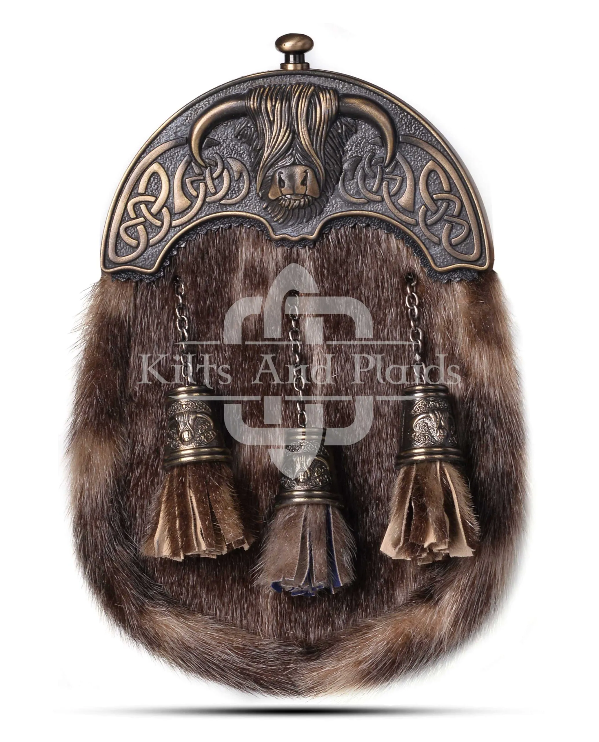 Brass Highland Cow Seal Fur Sporran