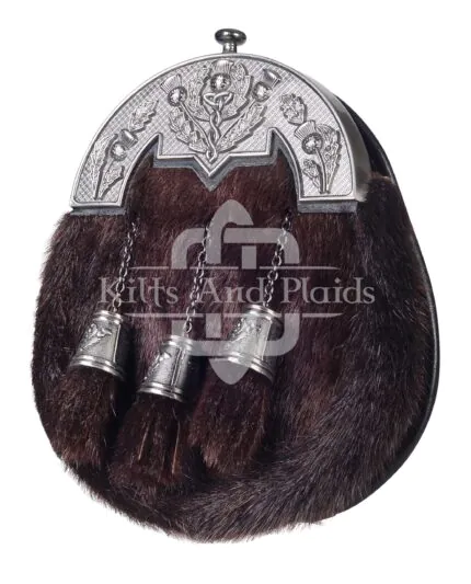 Nickel Brushed Thistle Brown Seal Fur Full Dress Sporran