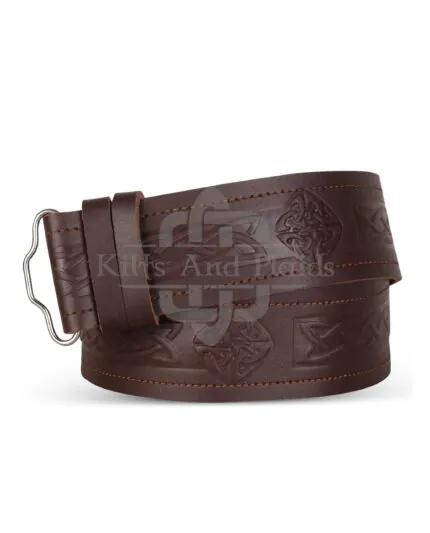 Celtic Knots Diamond Shape Embossed Brown Leather Kilt Belt