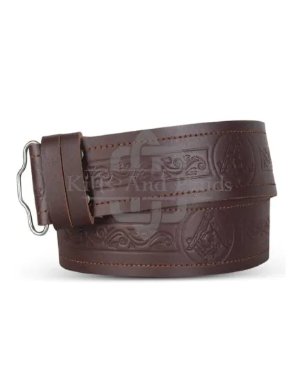 Masonic Embossed Brown Leather Kilt Belt