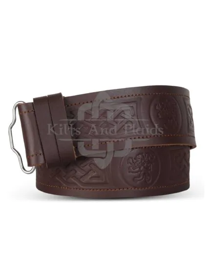 Rampant Lion Embossed Brown Leather kilt Belt