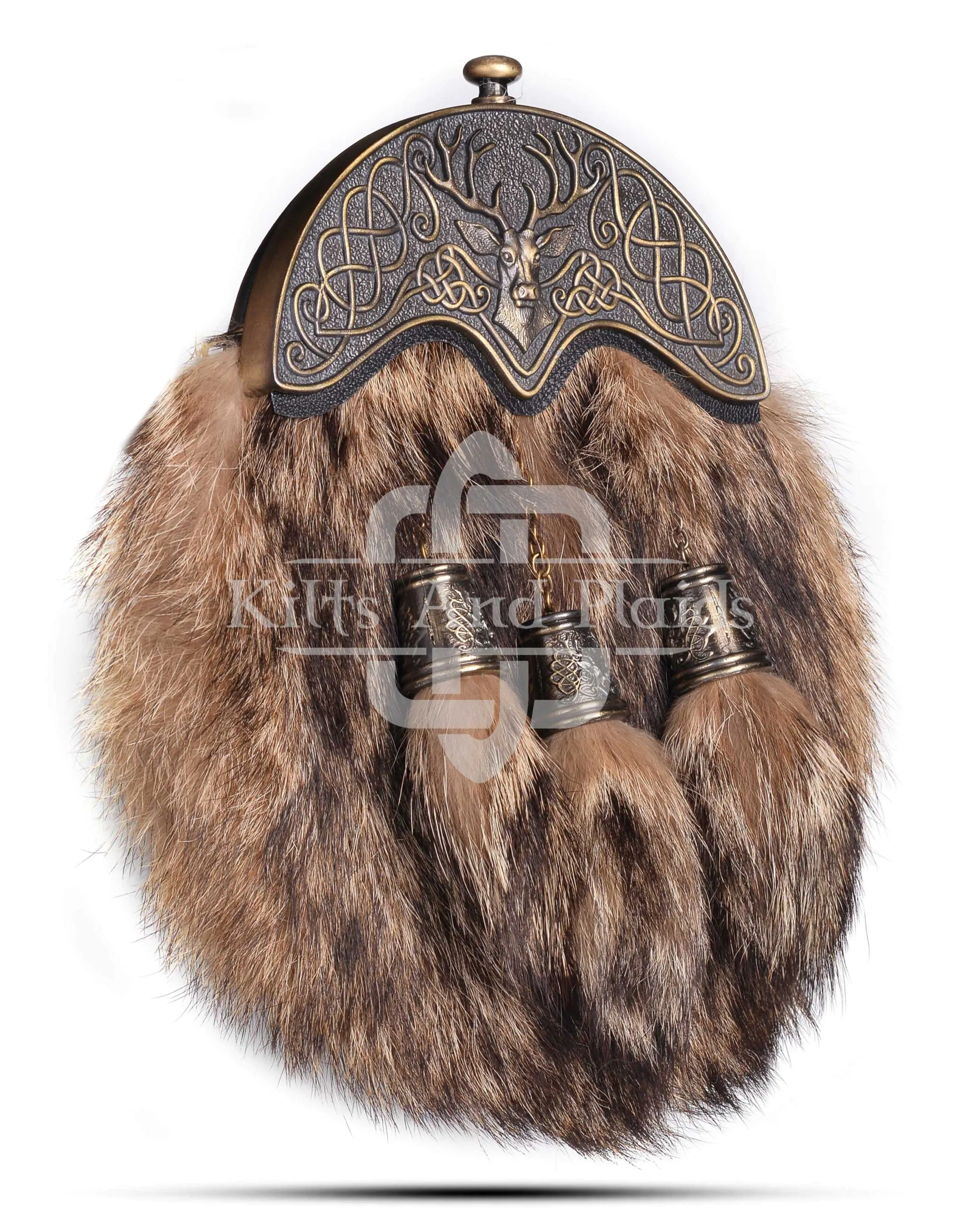 Brass Stag Head Coyote Fur Sporran - Image 2