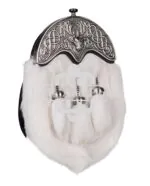 Nickle Brushed Stag Head White Rabbit Fur Full Dress Sporran