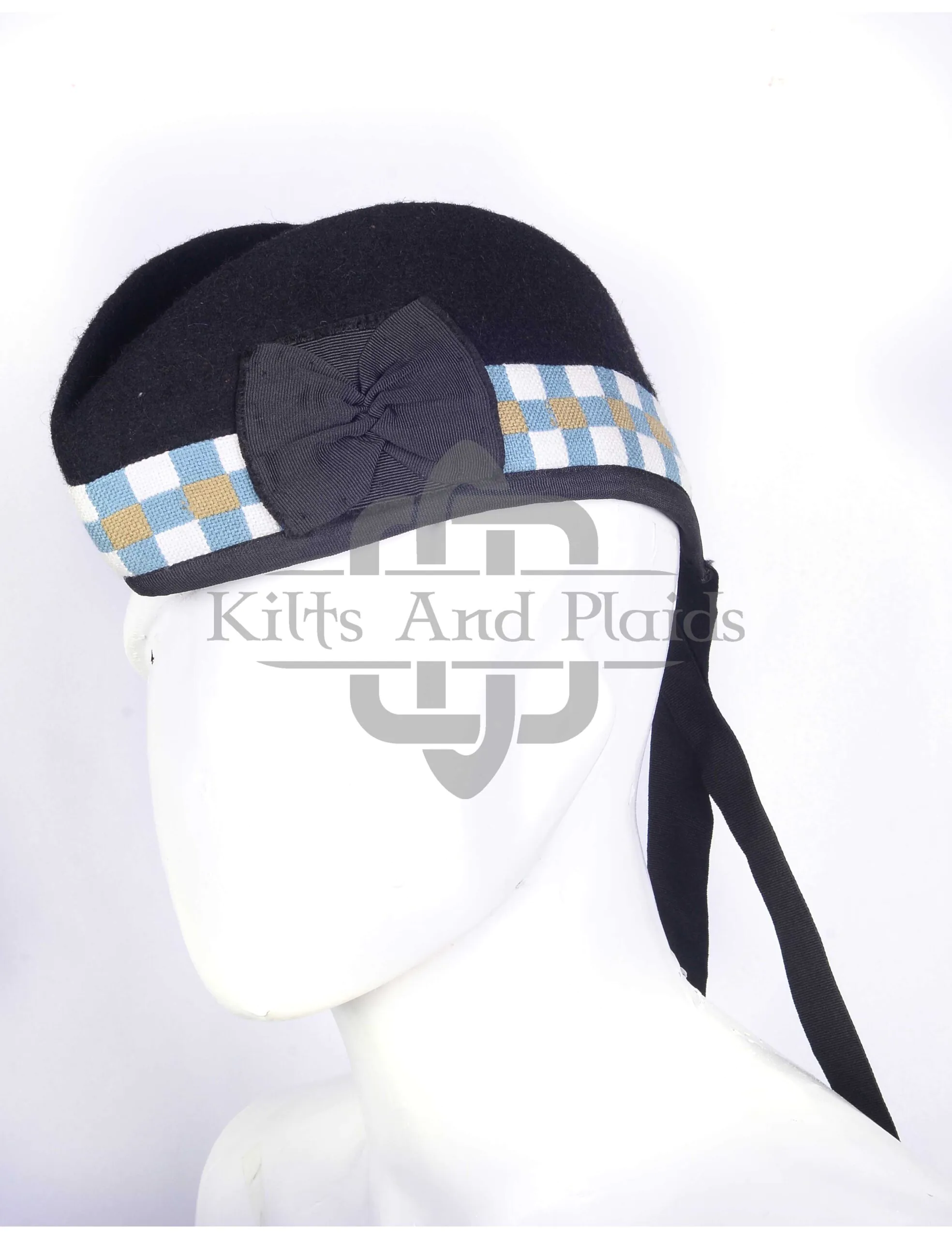 Black Wool 3 Color Diced Glengarry Hat