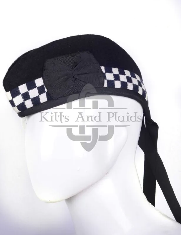 Black Wool Black White Diced Glengarry Hat
