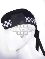 Black Wool Black White Diced Glengarry Hat